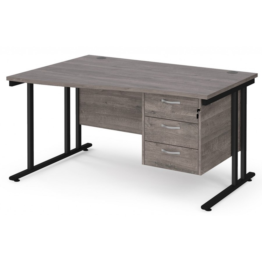 Maestro Cantilever Leg Wave Desk with Three Drawer Pedestal